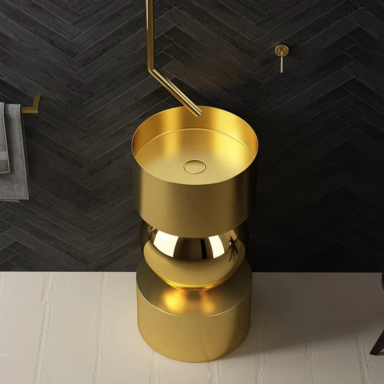 

Gold Hand Wash Basin Lavabo Free Standing Bathroom Sink Golden Stainless Steel 304 Bowls Pedestal Sinks