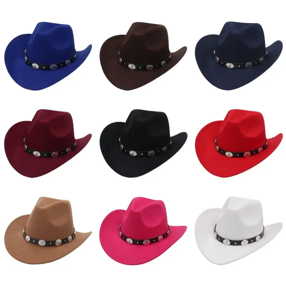 

Retro Upturned Brim Western Cowboy Hats Wide Brim Ethnic Style Fedoras Hat Fedora with Faux Silver Accents for Women & Men