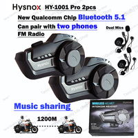2pcs New Hysnox HY-1001 Pro Motorcycle Intercom Helmet Bluetooth 5.1 Music Sharing Headset 1000M 2 Riders Wireless Fu