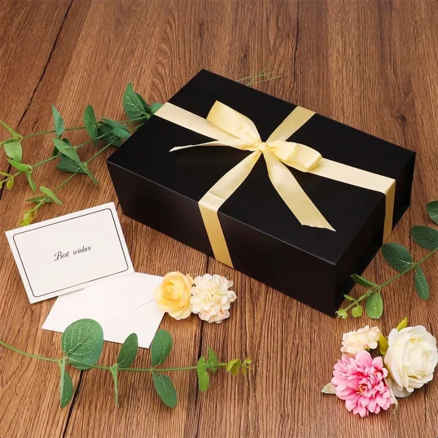 1 Stück schwarze Geschenkbox 9,5 x 6 x magnetische Geschenkbox für Geschenke mit Deckel, zusammenklappbar, für Brautjungfern-Antragsbox, Hochzeit, Weihnachten
