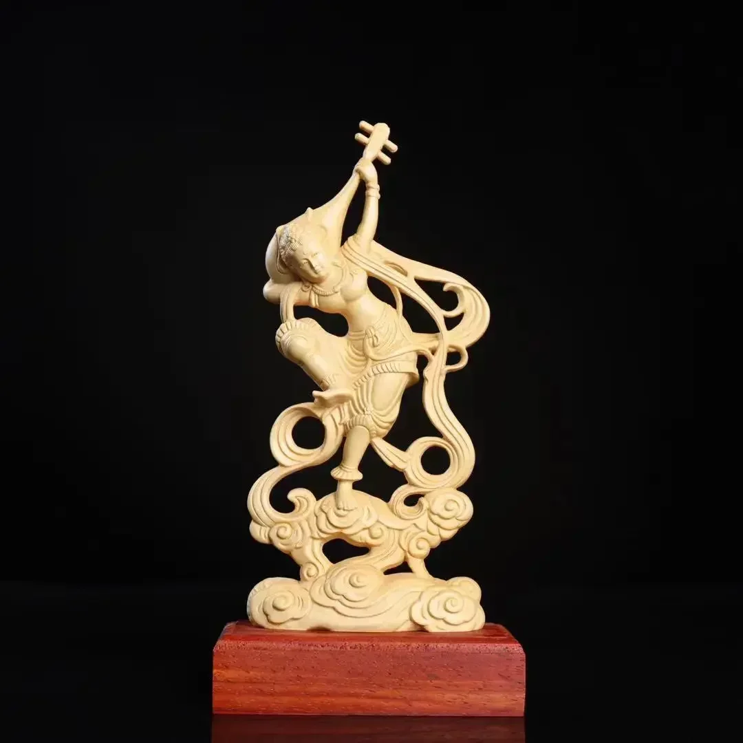 Wooden Dunhuang Feitian Beauty Figure statue Solid wood carving Historical and Cultural artworks Home, room decoration statue