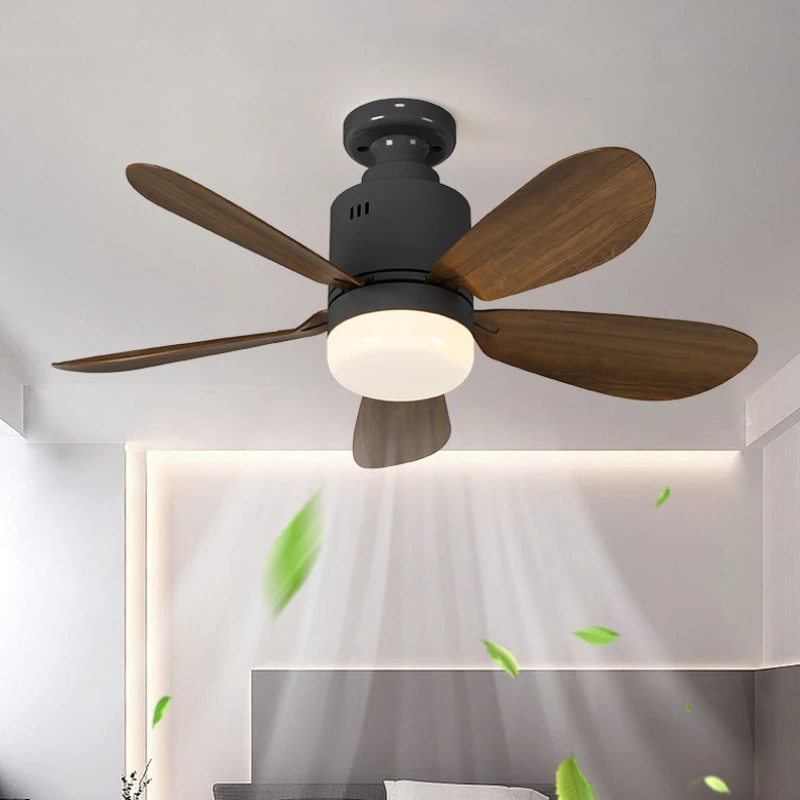 Ceiling Fan with Light Wood Blades Flush Mount Ceiling Lamp Air Cooling Fan Light for Bedroom Living Room Dining Room