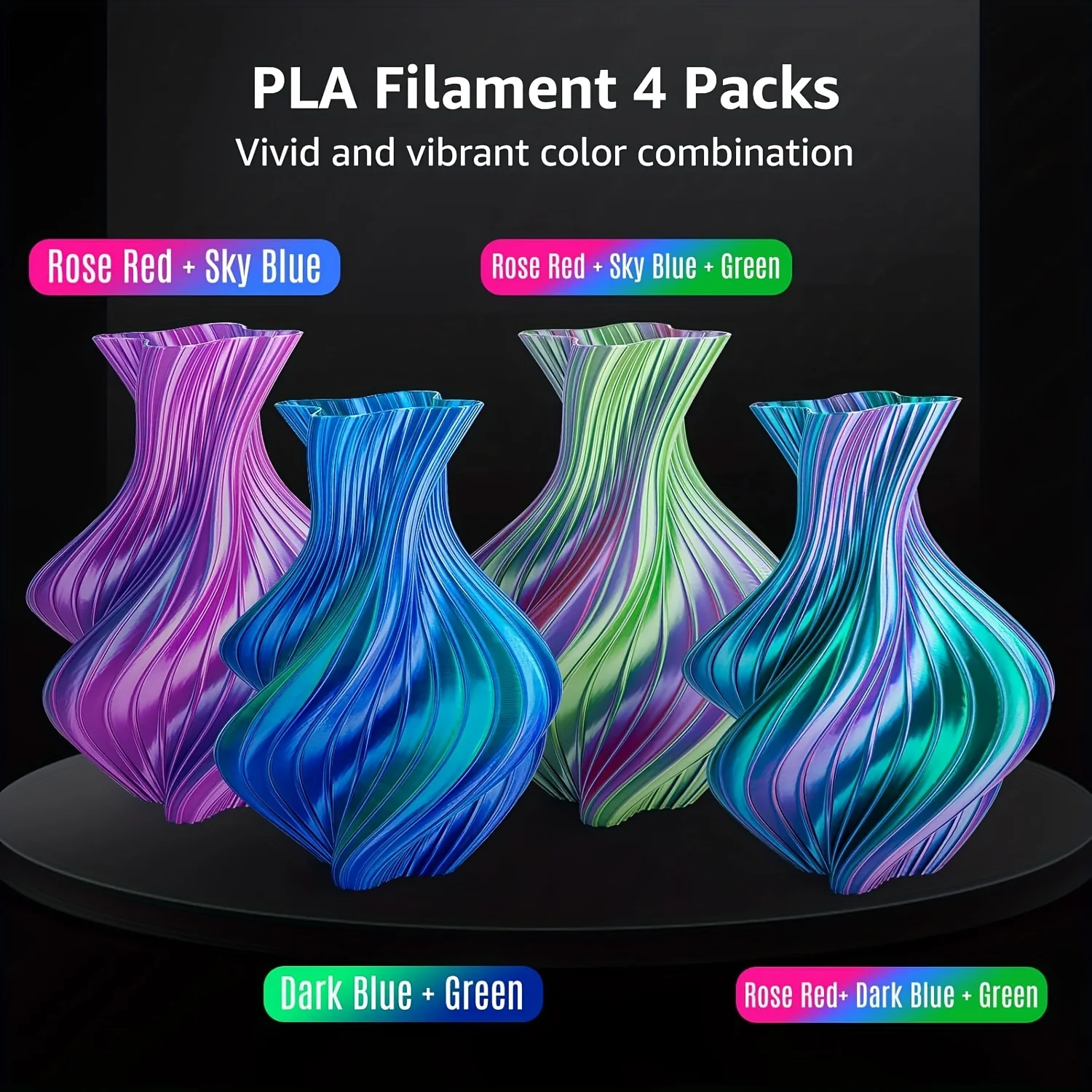 3D Printer Filament Bundle, Silk PLA 1.75mm, 1kg Total(4x250g),Dimensional Accuracy +/- 0.03 mm