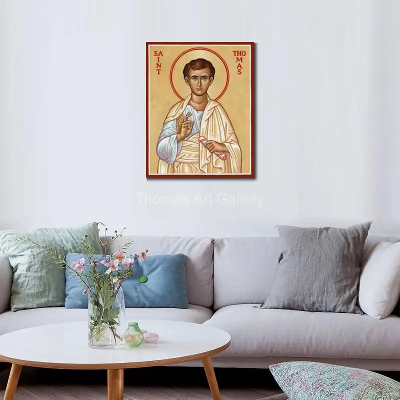 Greek Orthodox St. Thomas the Apostle Icon Canvas Print with Spear Byzantine Christian Art for Home Altar Baptism Christmas Gift