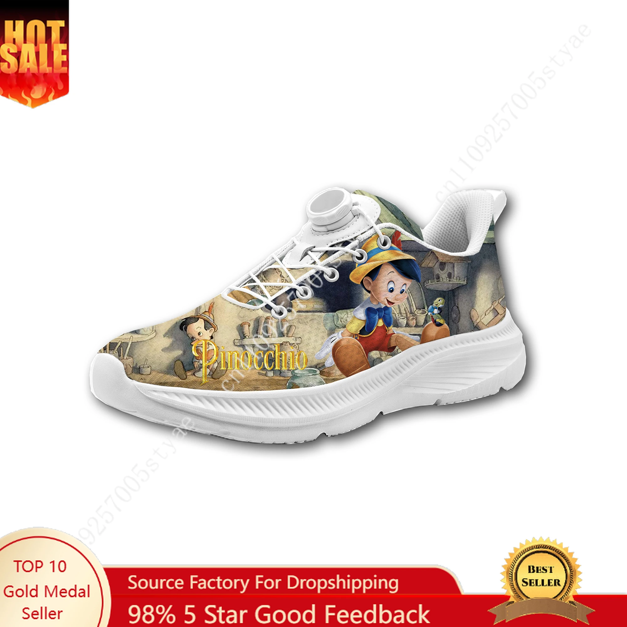 

Disney Pinocchio Sneakers Mans Womans Rotating Button Without Laces Running Shoes Outdoor Sports Personalized Custom Shoes