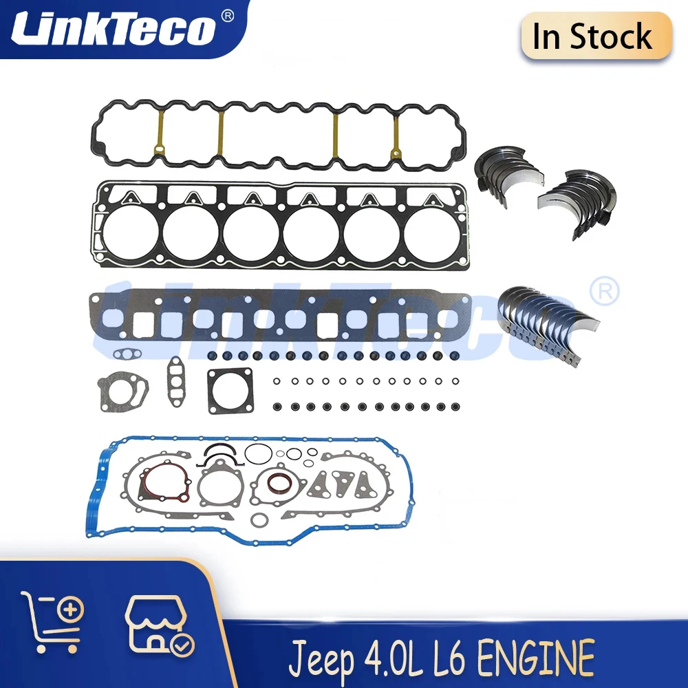 

Engine Parts Full Gasket Set Main Con Rod Bearing Kit Fit 4.0 L ERH For Jeep Wrangler Grand Cherokee 4.0L L6 Gas HS9076PT-4