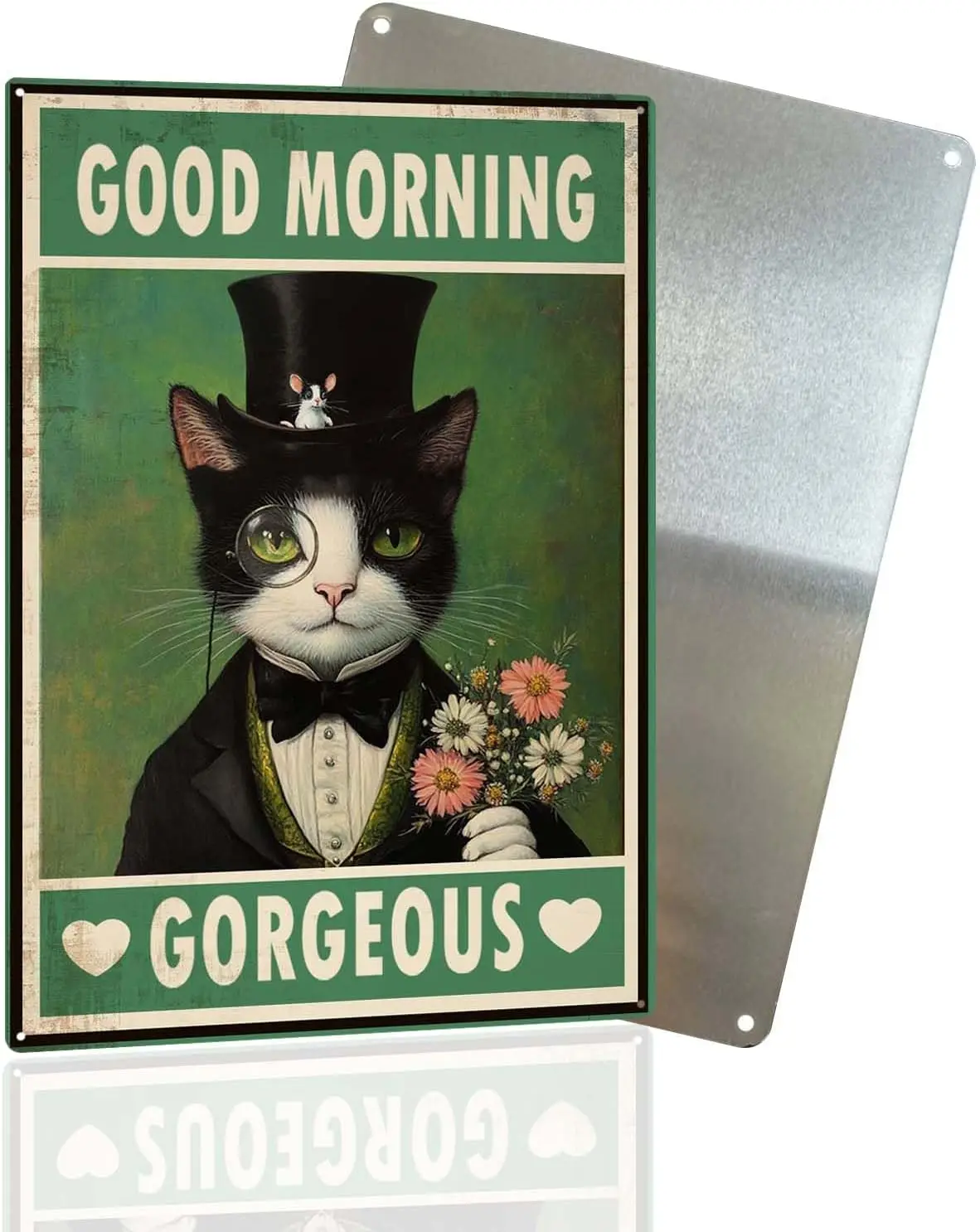 Funny Bathroom Women Decor Cat Lover Gift Tin Sign-Good Morning Gorgeous Sign For Toilet Restroom Home,Farmhouse  Metal Signs