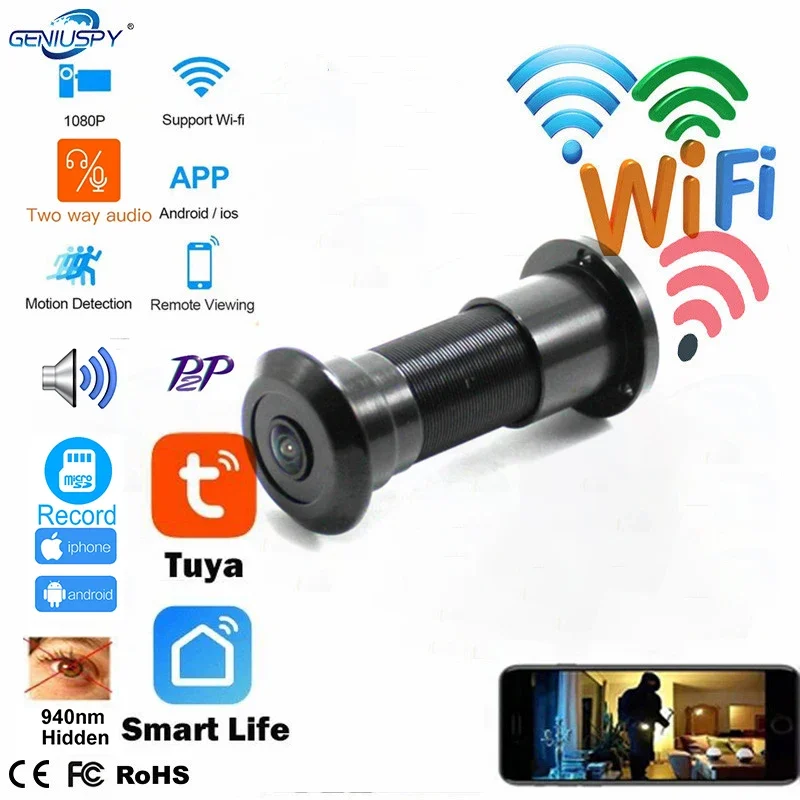 WIFI Two Way Audio Door Eye Hole Home 1080P Mini IR Peephole Camera