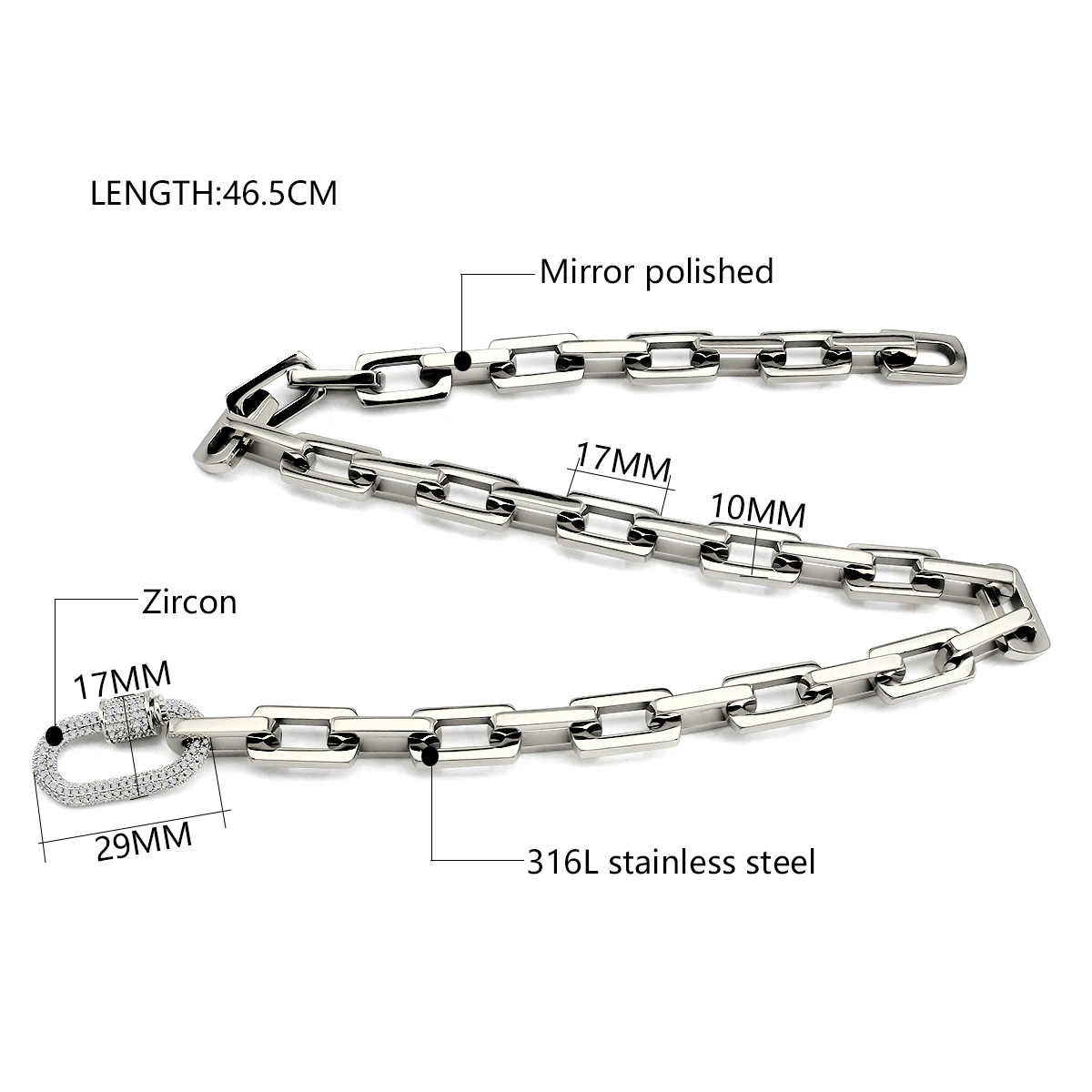 Non Tarnish Locking Carabiner Chains Stainless Steel Waterproof 18K Gold Plated Pearl Carabiner Charm Lock Necklace for Women
