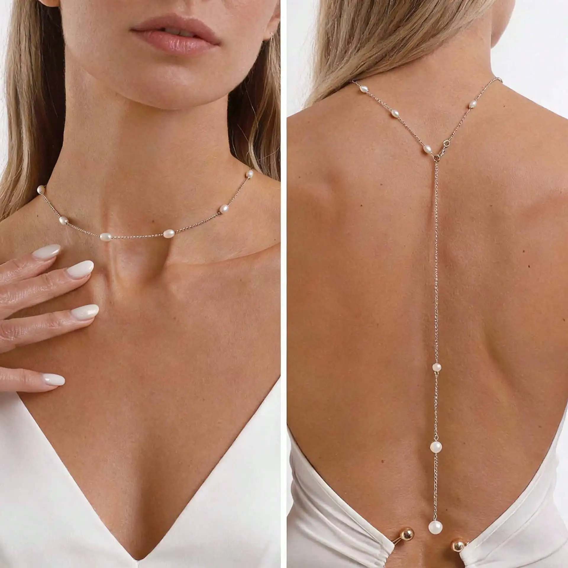 Collar de Perlas para Mujer, Gargantilla Larga con Borlas, Cadena para la Espalda, Joyería Elegante y Minimalista para Bodas, Regalo para Fiestas