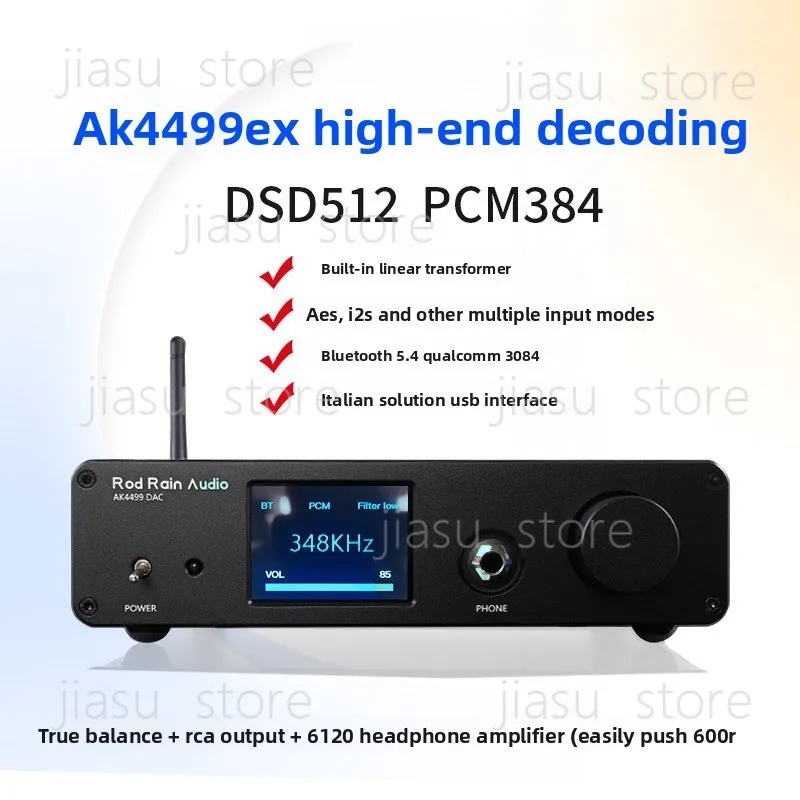 AK4499EX DAC HiFi Audio Decoder, Desktop Headphone Amp with Bluetooth, DSD512 Full Balanced Music Player