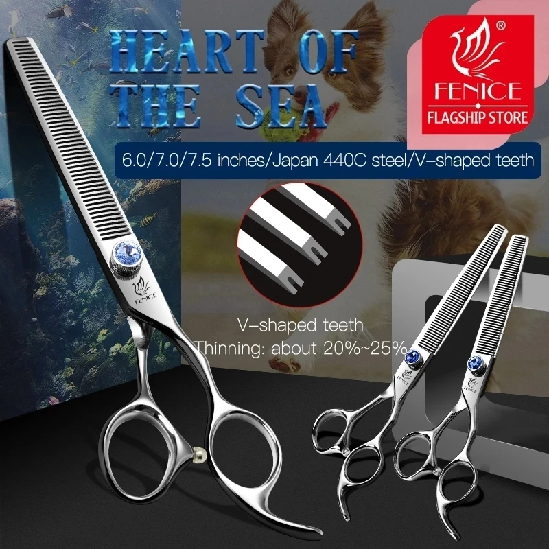 Imagem -02 - Fenice Professional Pet Thinning Scissors Dog Grooming Shears Japão 440c Aço 7.0 7.5