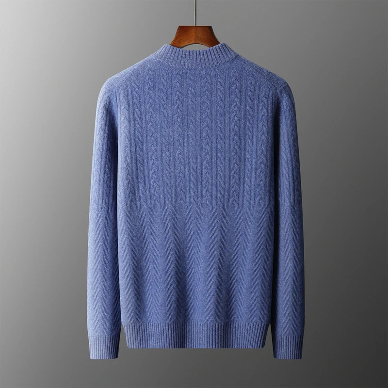 Pulôver clássico de negócios masculino 100% caxemira grosso cabo-malha meia zip camisola outono inverno quente macio e confortável malha topos