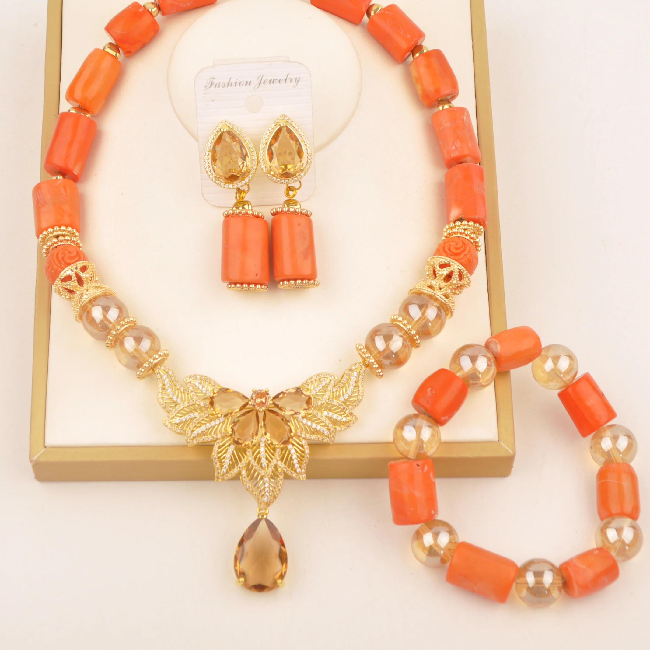 

Necklace Orange Wedding Fashion jewelry Natural Coral Collection Nigeria Africa