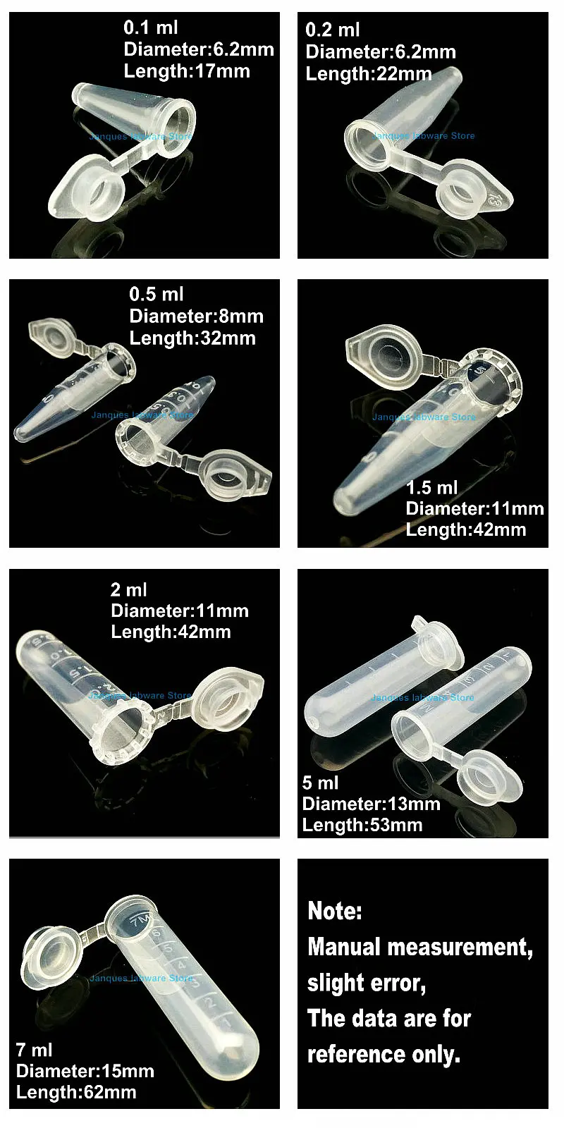 Laboratory 0.1/0.2/0.5/1.5/2/5/7ml Plastic Centrifuge Tube EP test tube PCR tube Sample Repackaging small bottle