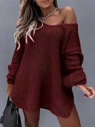 2024 autunno moda nuove donne Cardigan lavorato a maglia con spalle scoperte Pullover con scollo a v fessura irregolare Retro Street Style maglione lavorato a maglia