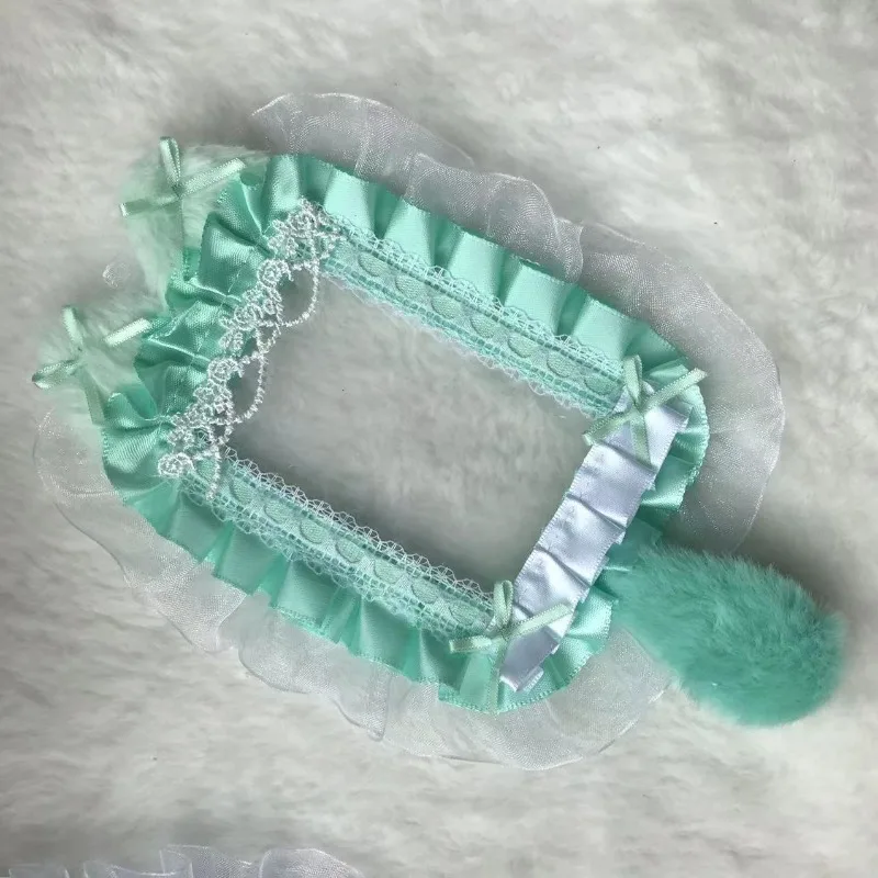 Niedlicher Hasenohren-Fotokartenhalter DIY Minzbonbon-Spitzenschleifen-Badge-Basis Kawaii Lolita Tragbare Itabag Innendekor Fotokartenhülle – Detail 6