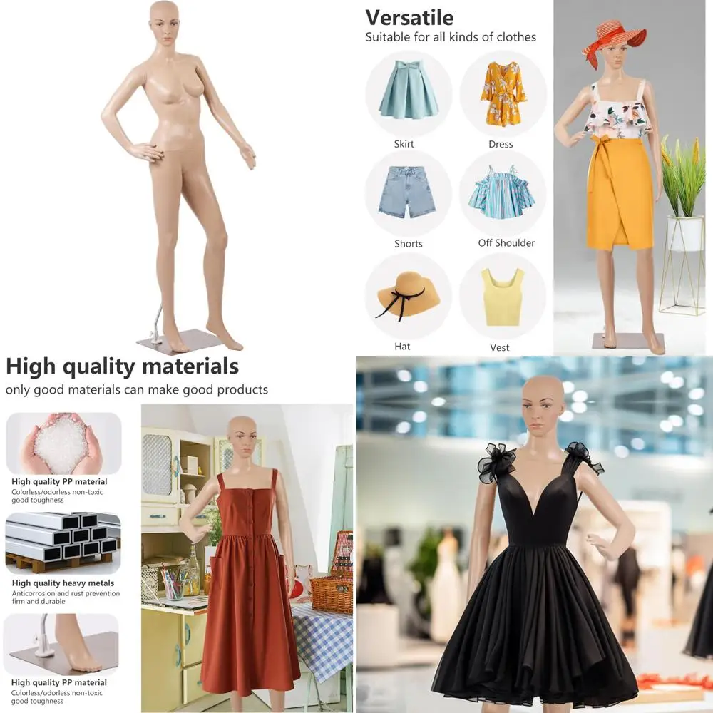 

69 Inch Full Body Female Mannequin with Rotatable Head, Detachable Arms, Metal Base for Clothing Display and Retail Merchandisin