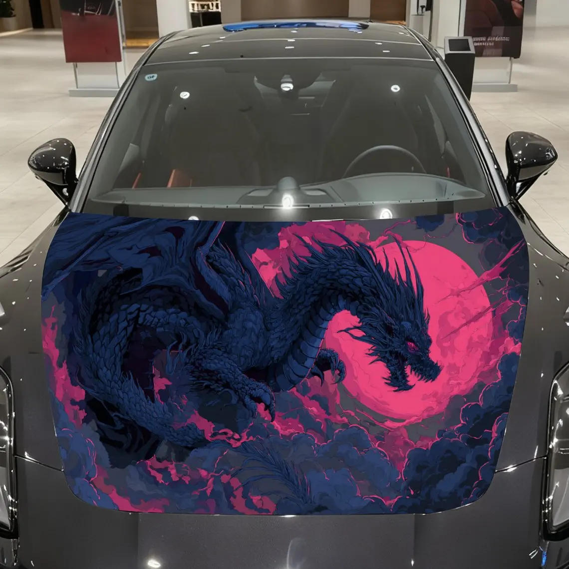 

Night Crimson Moon Dragon Roars in Clouds Car Vinyl Wrap, PVC Material Waterproof Car Hood Sticker, Self-Adhesive Scratch-Resist