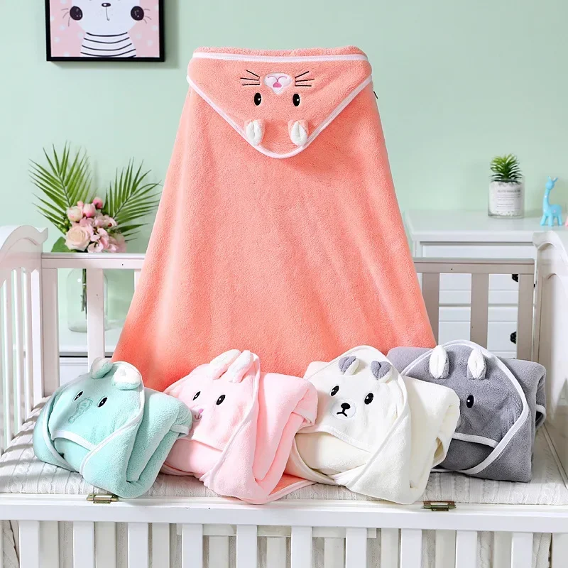 Baby Bath Towel Soft Coral Fleece Sleeping Blanket for Boy Girl Newborn Animal Style Hooded Blanket Toddler Bathrobe Baby Stuff