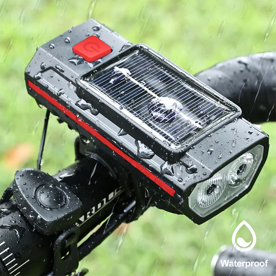 Solarna lampka rowerowa z klaksonem 120dB TYPE-C akumulatorowa lampa przednia do roweru szosowego MTB latarka lampka rowerowa 1200 mah