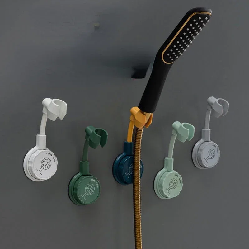 360° Shower Head Holder Adjustable Self-Adhesive Showerhead Bracket Wall Mount with Hooks Stand SPA Bathroom Universal ABS 1pc image 2