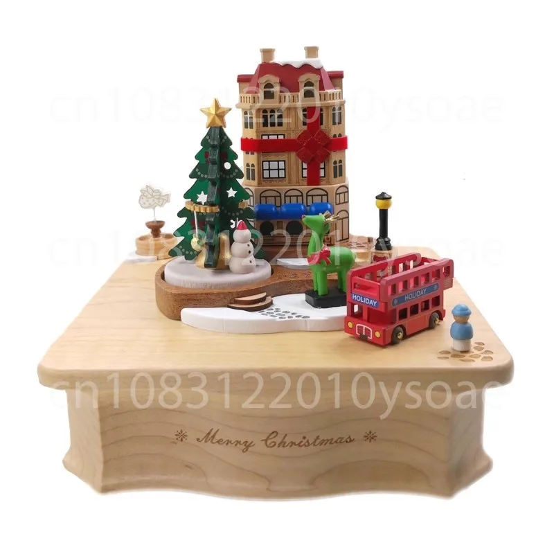 Christmas Music Box Wooden Creative Children's Room Ornament Christmas Gift
