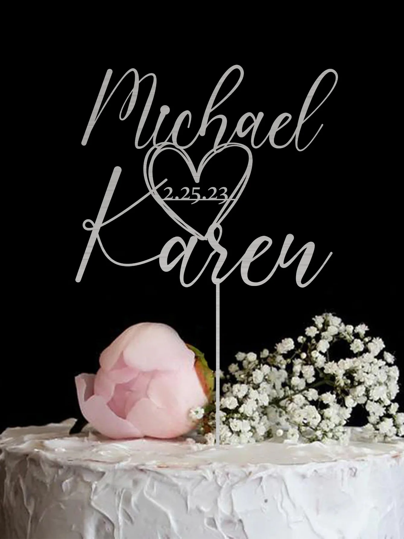 قطعة علوية مخصصة للكيك - قطعة واحدة من اسم اللمعان المعدني PMMA المخصص والتاريخ المنقوش بالليزر DIY لأعياد الميلاد والحفلات والمواصفات