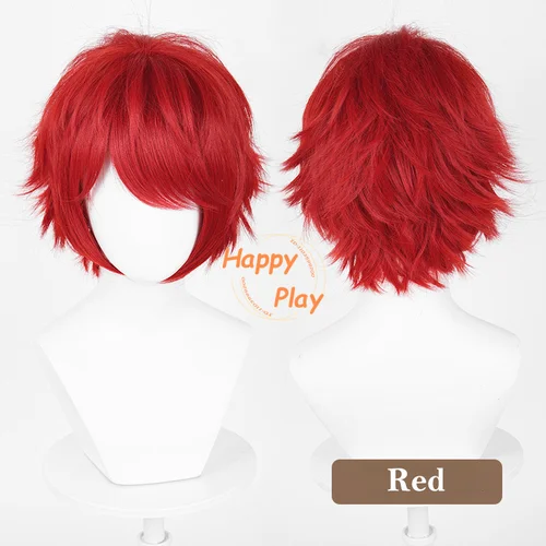 Imagen 2 del producto Peluca de Cosplay corta de 32cm de pelo sintético resistente al calor marrón de lino rojo naranja pelucas de Cosplay de Anime de Halloween para hombres y mujeres Cosplay