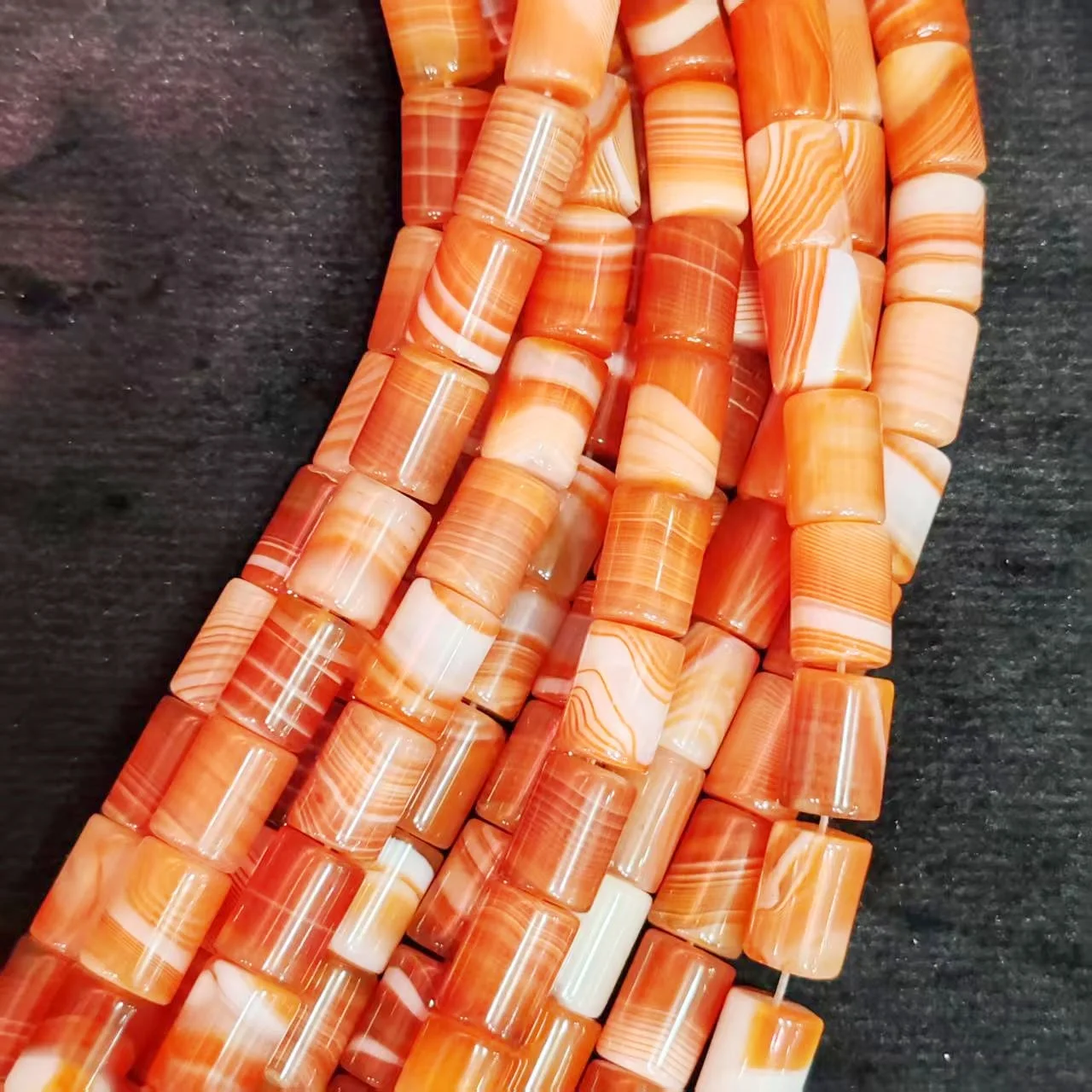 

28 Pcs Natural wrapped agate salmon color 14 * 10mm straight cut bucket bead jewelry necklace handmade by women