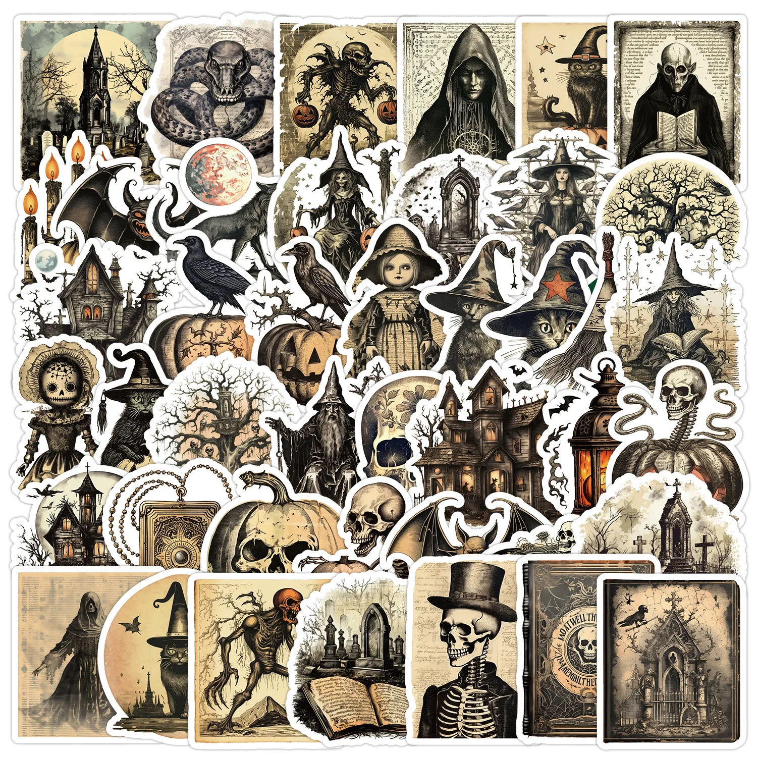 

10/50pcs Vintage Gothic Halloween Horror Skull Witch Graffiti Stickers Retro Decals DIY Suitecase Laptop Decoration Sticker Toys