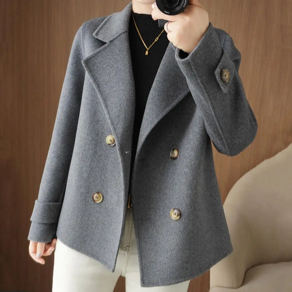 Elegant Double-breasted Woolen Coat For Women Short Style Lapel Jacket Fall/winter Jacket Formal Business Ol Casual Woolen Coat