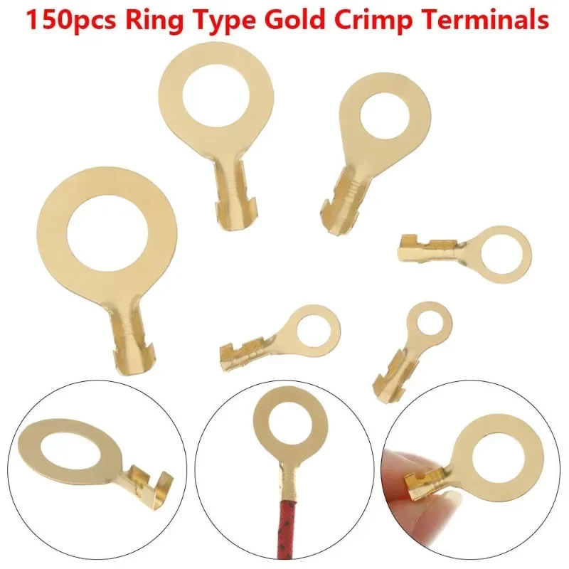 

150pcs M3/M4/M5/M6/M8/M10 Ring Lugs Eyes Copper Crimp Terminals Electrical Cable Connectors with Stripping Pliers