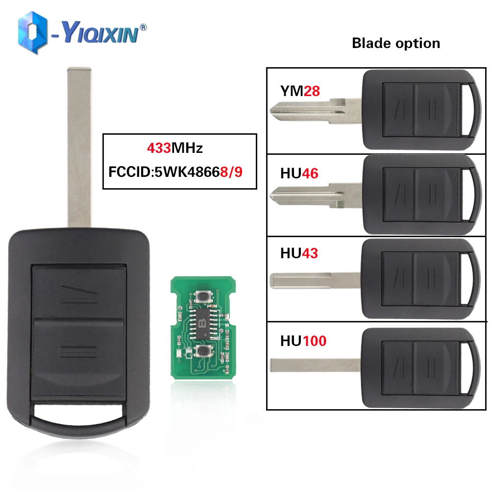 YIQIXIN 2 Button Remote Car Key For Opel Vauxhall Corsa C Meriva Agila Tigra Astra Combo Van Control Fob 433Mhz 5WK48668 No Chip