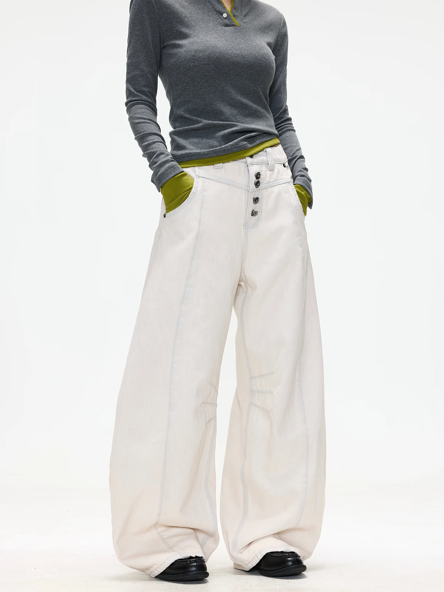 

Cleanfit High Waist Wide Leg Jeans Women's Casual Patchwork Jeans Loose Comfortable Straight Cut Trousers American Sle