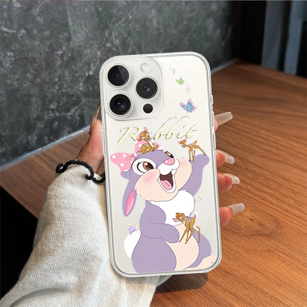 MINISO Bambi Rabbit Thumper Phone Case for iPhone 11 12 13 14 15 16 Max Pro Plus Transparent Soft Shell