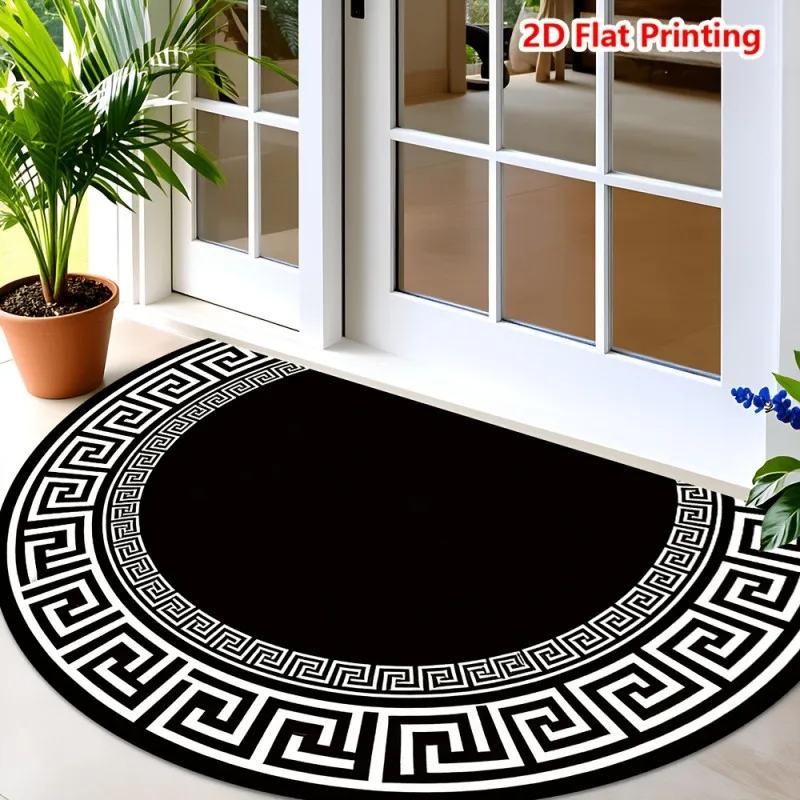 Greek Key Geometric Half Round Doormat 2D Flat Printing Greek Key Geometric rug Entrance Entryway Patio Balcony Hallway Kitchen