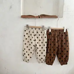 2024 Autumn Winter New Boy Infant Girl Baby Plus Fleece Thicken Corduroy Pants Child Dots Casual Pant Kid Loose Cotton Trouser