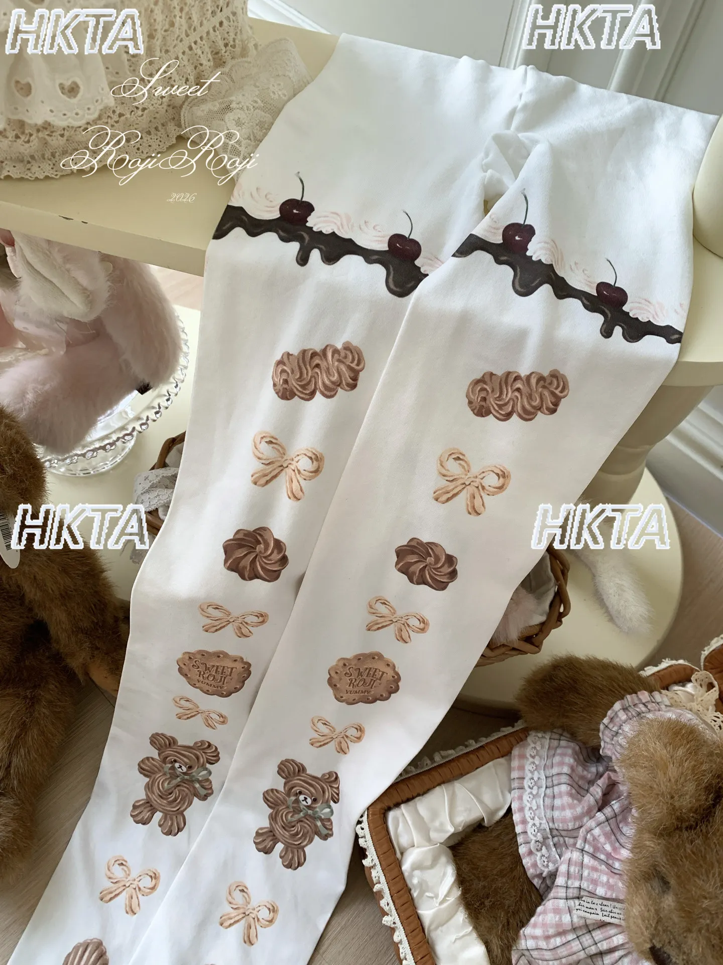 Japanese 2026 Summer New Sweet Kawaii Lolita Pantyhose Female Cute Cartoon Print Velvet Thigh High Socks White Stockings Women