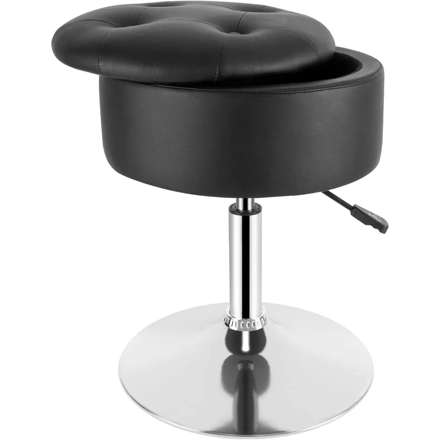 

Vanity Stool with Storage Makeup Room Seat Chair Adjustable Height 17.9" to 24.4" PU Leather Round Vanity Chair with Removable
