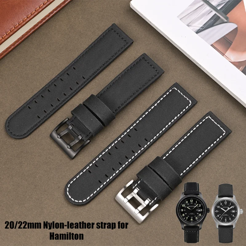 Bracelet de montre en nylon et cuir de haute qualité pour Hamilton Kaki Field Aviation, montre étanche pour homme, 20mm, 22mm
