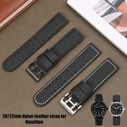 Imagen 1 del producto Correa de reloj de nailon y cuero de alta calidad para reloj Hamilton Kaki Field Aviation resistente al agua masculino 20mm 22mm