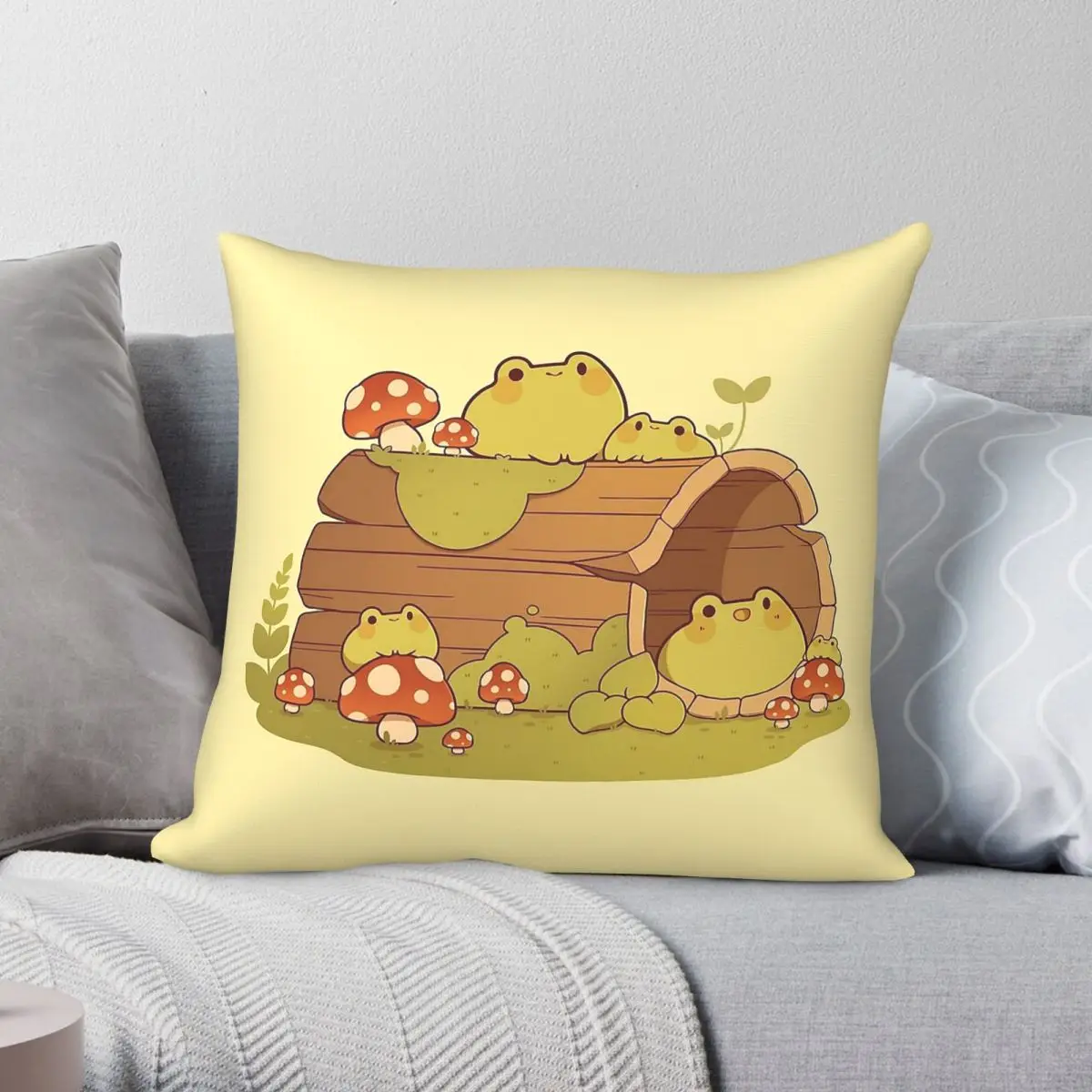 Frogs On A Mossy Log Square Pillowcase Polyester Linen Velvet Creative Zip Decor Pillow Case Home Cushion Cover Wholesale 18