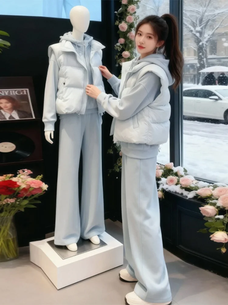 

Faionable Slimming Autumn New Arrival Women's Loose Fit Tee Piece Set High Waist Pants Hoodie Zipper Closure Casual Wear