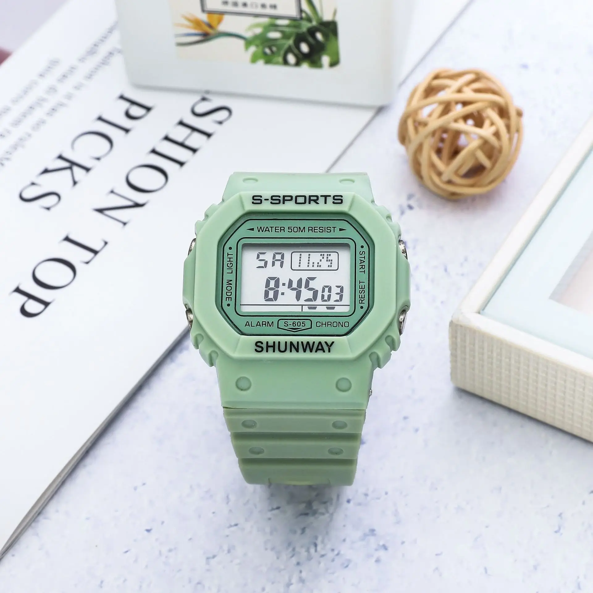 UTHAI C08 Boys and Girls Student Electronic Watch Macaron Color Men's and Women's Sport Alarm Clock Waterproof Square Watches