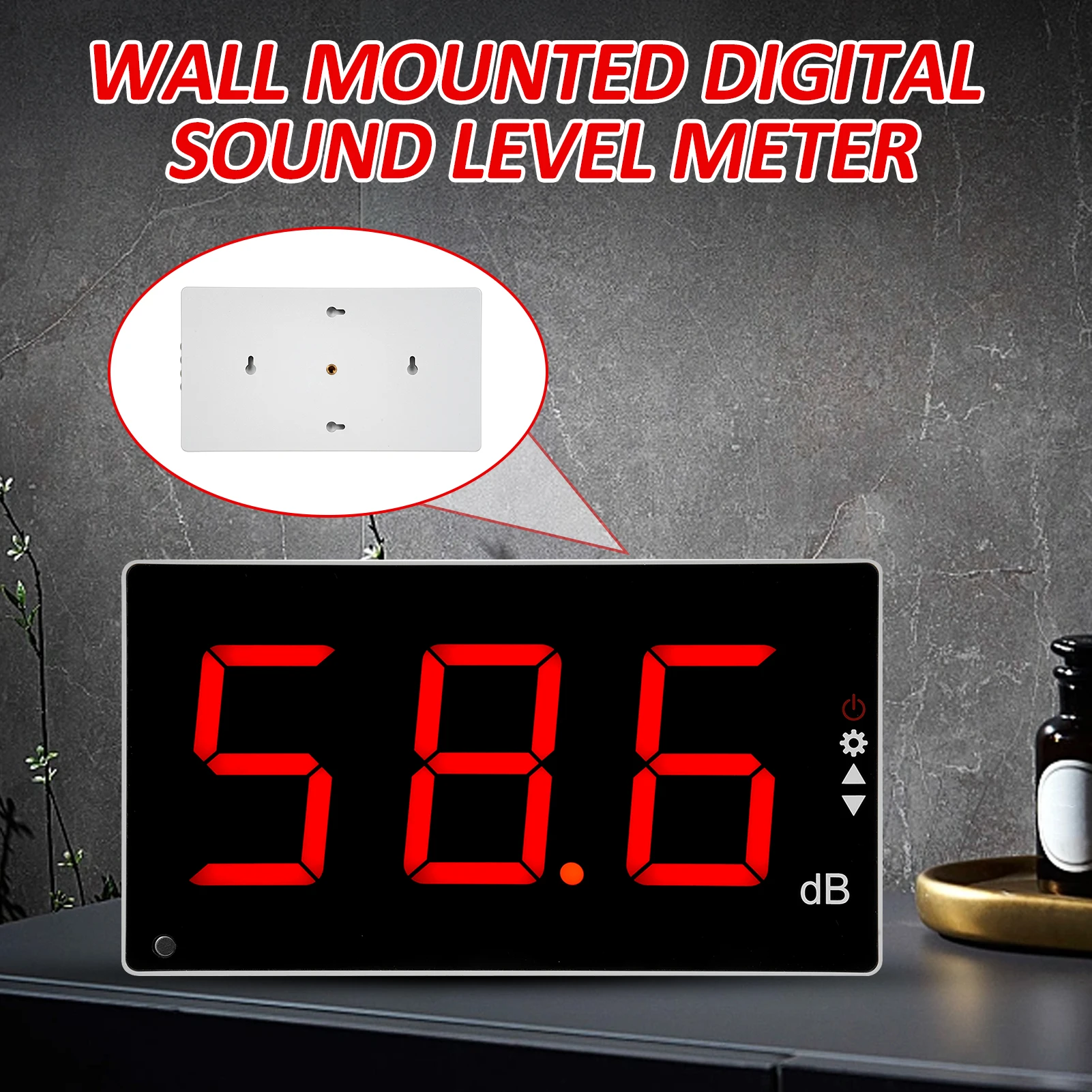Fonometro con ampio schermo LCD misuratore di livello sonoro digitale montato a parete misuratore di rumore digitale Tester di monitoraggio Decibel