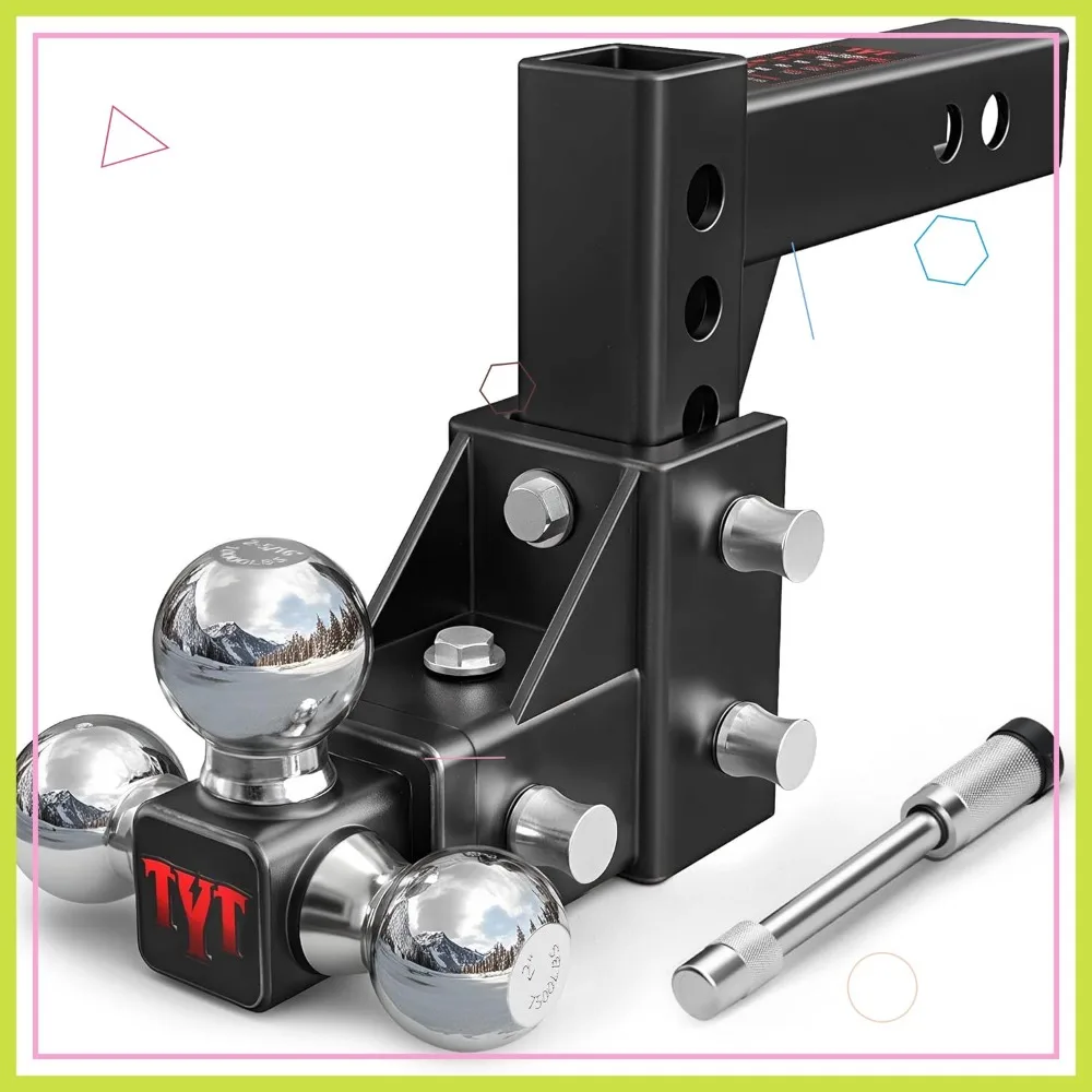 

Adjustable Tri-Ball Trailer Hitch for 2 Inch Receiver, 5" Drop/Rise, Triple Balls (1-7/8", 2", 2-5/16"), 10,000 lbs GTW