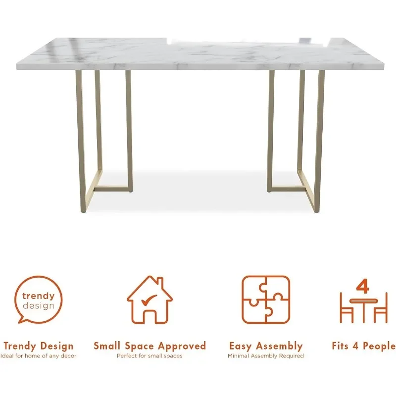 Eettafel, 64 In X 36 In X 30 In, Wit/Zwart, Keukentafel