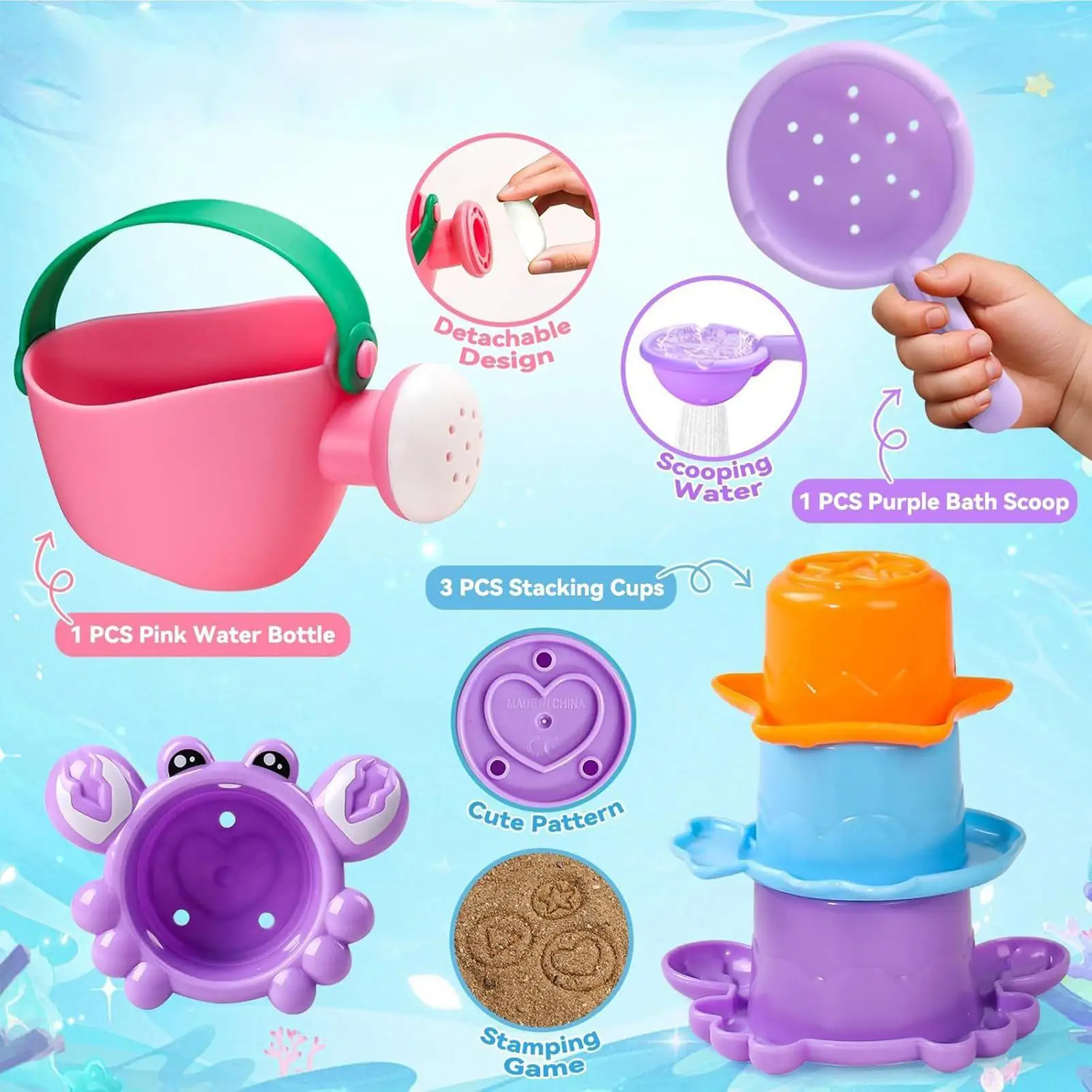 Juguetes de baño para bebé, bañera apilable, juego de playa de agua, accesorios sensoriales flotantes creativos, juegos educativos para ducha de natación
