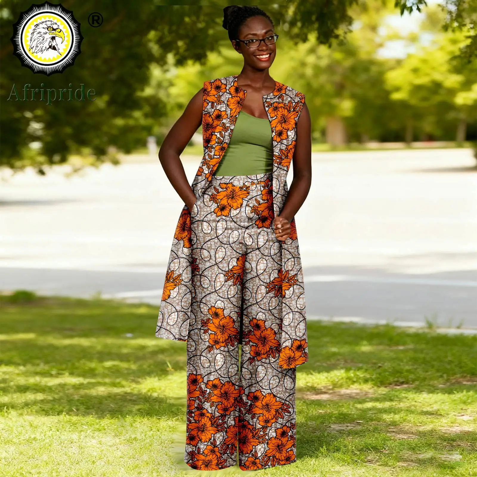 African Clothes for Women Sleeveless Open Front Long Shirts and  Pants 2 Piece Set Print Outfits Elegant Ankara Attire 2626002